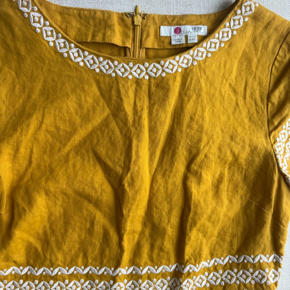 Boden Laura 100% Linen Embroidered Shift Dress in Tuscan Sun Yellow - Size 8 - Picture 5 of 12